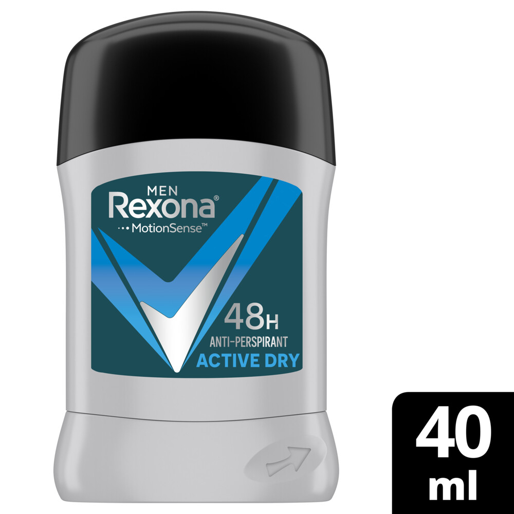 REXONA مزيل عرق ستيك مضاد التعرق للرجال من ريكسونا، حماية ٤٨ ساعة من العرق والروائح، أكتيف دراي، انتعاش يدوم طويلاً، ٤٠ غرام